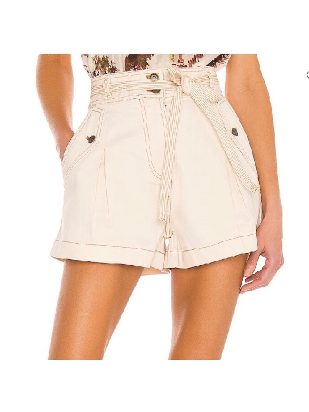 Ulla Johnson Cream High-Waist Belted Shorts